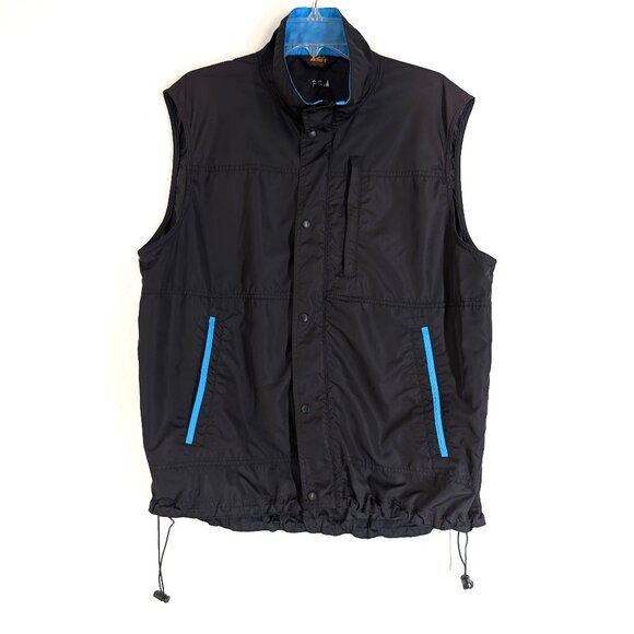 REI Vest Men's L Black Blue Full Zip‎ Snap Mock Neck Pockets Outdoors Logo - Picture 1 of 15